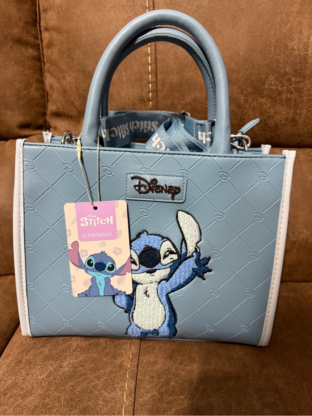 Disney Blue Stitch Quilted Satchel with White Trim